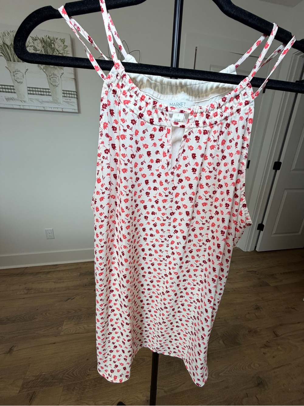 Arket White Chemise with Red Floral Print